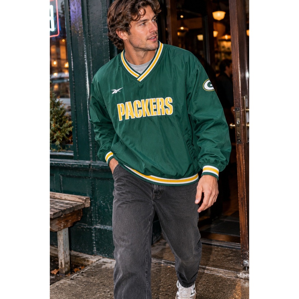 Vintage 90s Reebok NFL Pro Line Green Bay Packers Pullover Windbreaker L